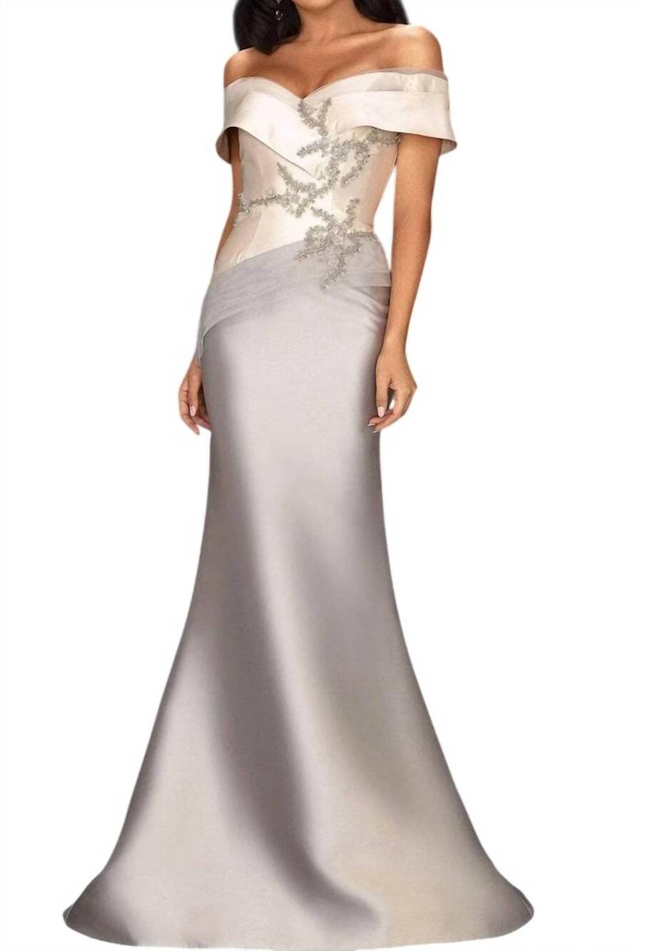 NEW TERANI COUTURE off-shoulder mermaid mother of the bride dress in champagne/t